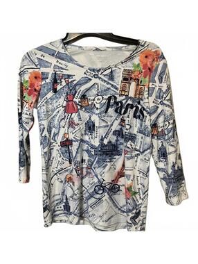 Allison Daley Parisian Chic Whimsical Paris Romantic 3/4 Sleeve Shirt Small